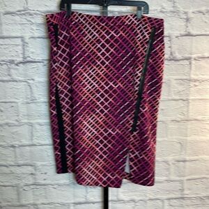 Worthington Midi Skirt Asymmetrical Stretch Size 18W Zipper PinkBlack Ge…